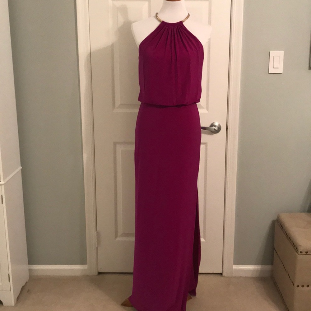 Fuchsia Prom Dress with Gold collar